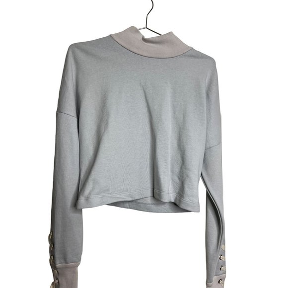 Jonathan Simkhai Sweater Womens XS Gray Cropped Ryan Sweatshirt Relaxed Lace Up - Picture 4 of 7
